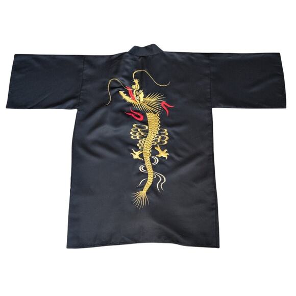 VTG Japanese Dragon Embroidered Satin Haori Kimono Jacket Men OS Made in Japan - Picture 1 of 6